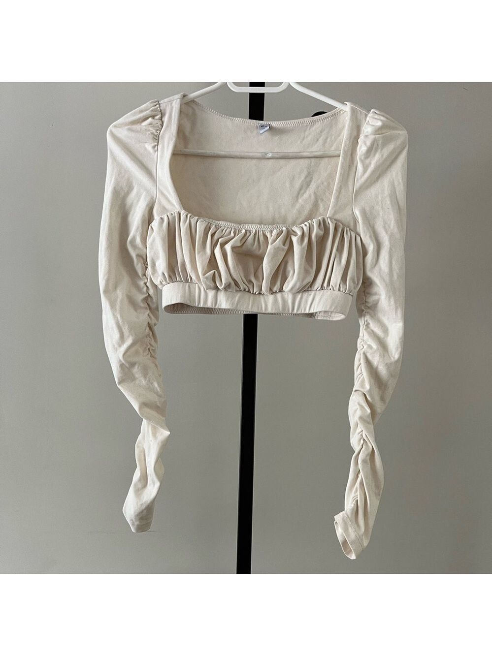 Oh Polly Long Sleeve Ruched Crop Top, Size 0, UK 4.